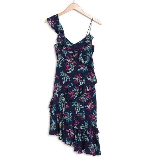 Likely Navy blue Ophelia Zoe floral ruffled midi dress 2 NWT - Picture 3 of 12